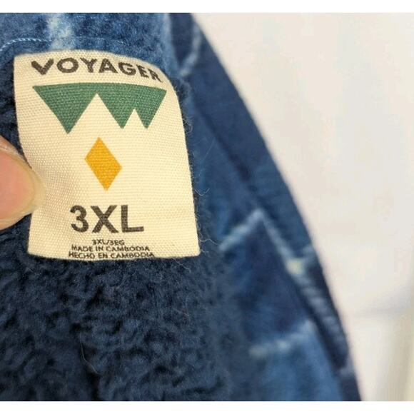 Voyager Mens Super Plush Shirt Jacket Shacket Plaid Blue Snap Button Big Sz 3XL - Picture 12 of 12